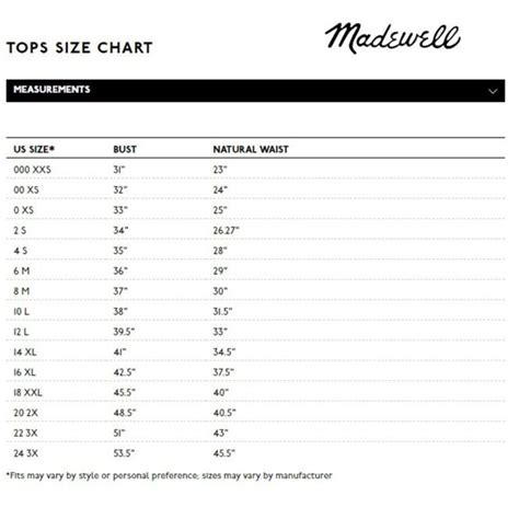 madewell tops|madewell size chart tops.